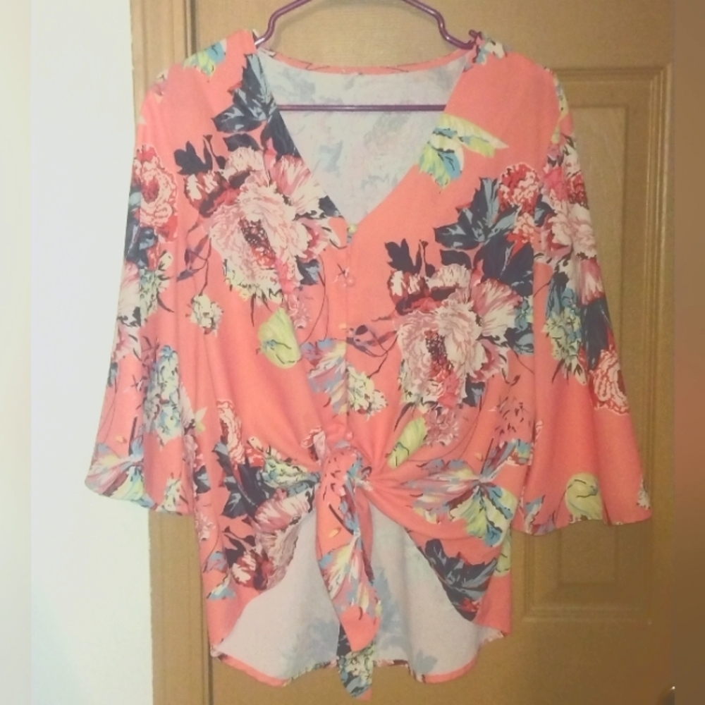 Luvamia XL Coral Front-Tie Top